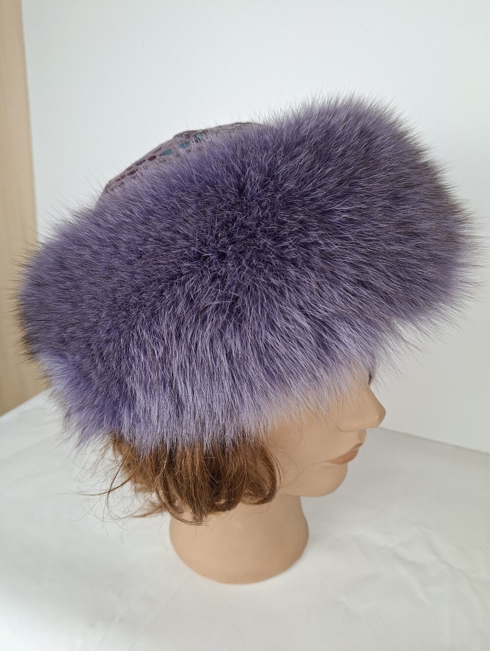 Vintage Purple Real Fur And Leather Hat Toque Beret Made In Canada
